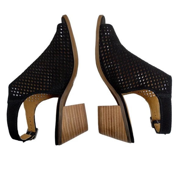 Lucky Brand Bertel Sandal Sling Back Perforated Leather Suede Block Heel Size 7 - Picture 6 of 13